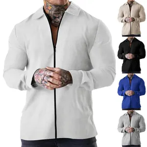 Men's casual waffle knit long sleeve zip-up jacket available in multiple solid colors.