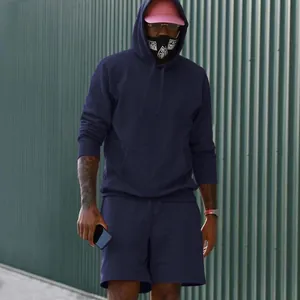 Conjunto de sudadera con capucha y pantalones cortos de forro polar azul marino