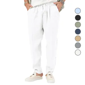 Lockere Herren-Sommerhose aus weißem Leinen mit Kordelzug für Freizeit und Strand