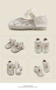 Mehrere Detailansichten eleganter Prinzessinnen-Schuhe mit Strass für Kleinkinder