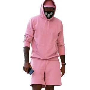 Conjunto de sudadera con capucha y pantalones cortos rosas para hombre, casual