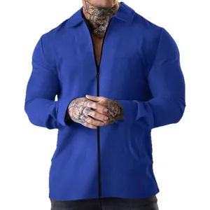 Premium men's blue waffle knit jacket featuring a zipper closure and turn-down collar