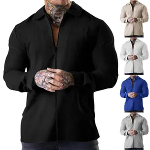 Men's waffle knit long-sleeve zipper cardigan showing black and multiple color options