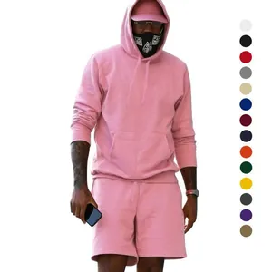 Conjunto de sudadera con capucha y pantalones cortos rosa para hombre, ropa deportiva casual