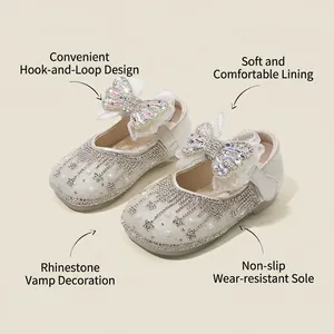 Elegante funkelnde Strass-Prinzessinenschuhe für Kleinkinder mit Schleife und Klettverschluss