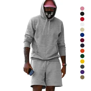 Conjunto de sudadera con capucha de forro polar y pantalones cortos gris para hombre