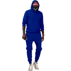 Conjunto de sudadera con capucha y pantalón de chándal de felpa azul real para hombre.