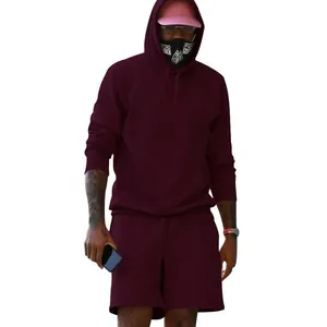 Conjunto de sudadera con capucha y pantalones cortos de forro polar burdeos hombre
