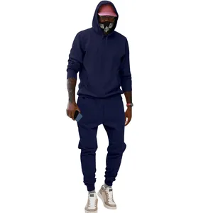 Foto de cuerpo entero de un conjunto de sudadera con capucha y pantalón de chándal azul