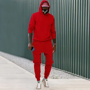 Conjunto de chándal de forro polar con capucha rojo para hombre para deportes y ocio