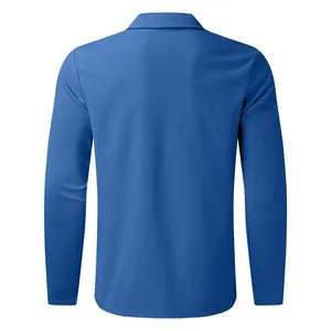 Back view of a blue heavy waffle knit long sleeve casual jacket with turn-down collar