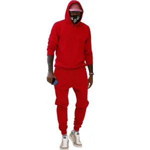 Vista completa del chándal de forro polar rojo con capucha para hombre y ajuste holgado