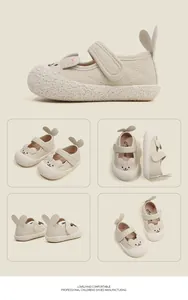 Comprehensive multi-angle view of cute rabbit ear toddler shoes in soft cream leather