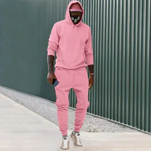Conjunto de chándal deportivo de dos piezas para hombre con capucha rosa y vellón