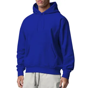 Klassieke koningsblauwe fleece hoodie voor heren met kangoeroezak en verstelbaar koord