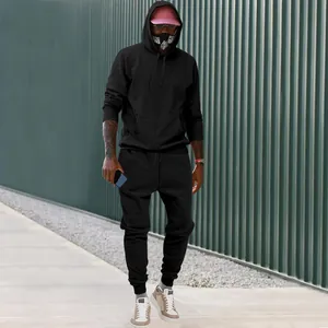 Conjunto de sudadera con capucha y pantalón de chándal negro para hombre estilo urbano
