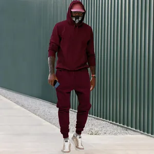 Conjunto de chándal para hombre con sudadera con capucha y pantalón de deporte granate