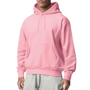 Effen lichtroze sport-hoodie voor heren met fleecevoering en kangoeroezak-detail