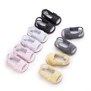 Baby Mädchen Weiche Sohle Sandalen Schleife Dekor Atmungsaktiv Canvas Lauflernschuhe Sommer Kleinkinder Säugling Sandalen