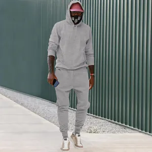Conjunto de chándal de forro polar gris con capucha para hombre, estilo deportivo