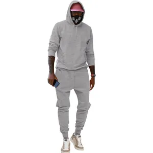 Vista completa de un chándal gris con capucha de forro polar para hombre otoño invierno
