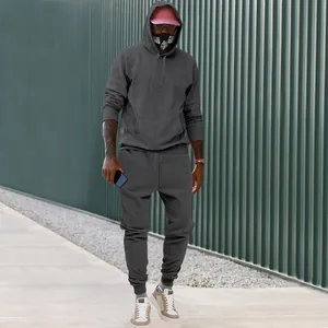 Conjunto de chándal para hombre en gris oscuro con capucha de forro polar holgado