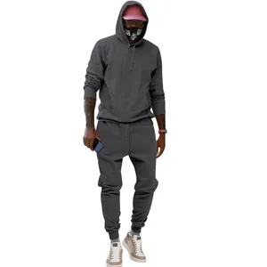 Conjunto de chándal de forro polar gris oscuro para hombre con sudadera con capucha