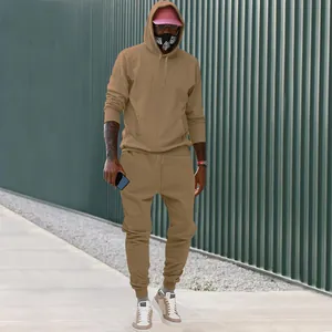 Conjunto de sudadera con capucha y pantalón de chándal caqui para hombre casual