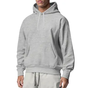 Klassieke heren sport fleece hoodie in gemêleerd grijs met een kangoeroezak aan de voorkant