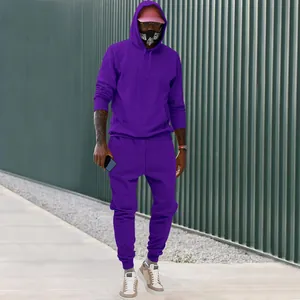 Conjunto de chándal morado para hombre con capucha y forro polar para deporte