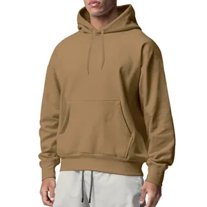 Klassieke bruine fleece hoodie voor heren met kangoeroezak en verstelbaar trekkoord