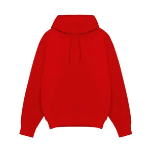 Vue de face d'un sweat à capuche rouge classique en polaire pour hommes avec poche