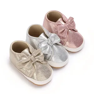 Chaussures Princesse pour Bébé Fille Avec Nœud en PU Synthétique Antidérapantes Premier Pas Brillantes