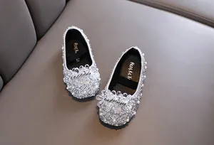 Scarpe da principessa argento per bambina con perle e diamanti per balletto e danza