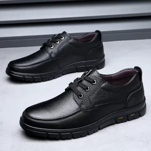 Chaussures en cuir véritable noir pour hommes, style chic et décontracté à semelle souple