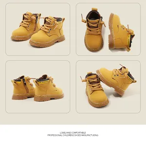 Vue détaillée des bottes Martin jaunes pour tout-petits montrant le design multi-angle