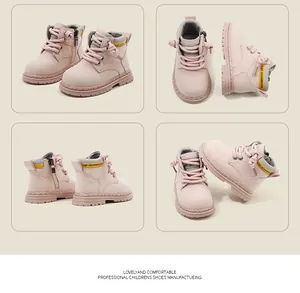 Vues multi-angles détaillées de bottines Martin roses pour tout-petits avec fermetures