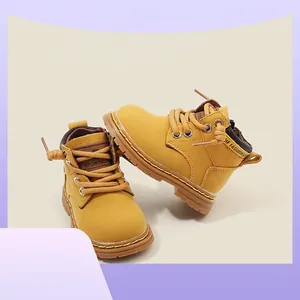 Bottines Martin en Cuir Microfibre Style Britannique pour Tout-petits Semelle Souple Antidérapante Bottines pour Enfants avec Fermeture Éclair Latérale Option Doublée en Polaire