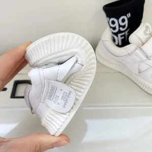 Toddler white sneakers with ultra-soft flexible sole for baby boys and girls walking