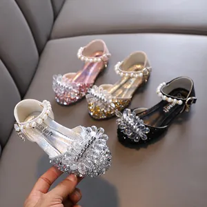 Mädchen Prinzessin Strass Schuhe Perlen Dekor Glänzende Pailletten Party Tanzschuhe für Kinder Elegante Atmungsaktive Rutschfeste Flache Halbschuhe