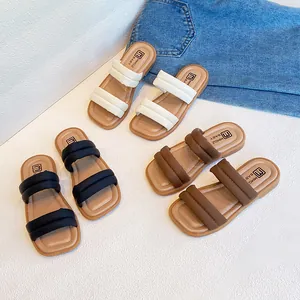 Zapatillas de Moda para Niñas Verano Estilo Princesa Coreana Punta Cuadrada Chanclas de Banda Acolchada Zapatos Planos de Playa Niños