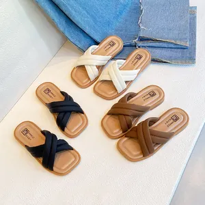 Ciabatte Estive alla Moda per Bambine con Cinturini a Incrocio Punta Quadrata Stile Principessa Morbida Pelle PU Sandali da Spiaggia Casual per Bambini