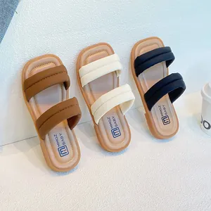 Sandalias de moda para niñas de estilo coreano con punta cuadrada y tiras para verano