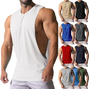 Men's wide shoulder muscle tank top with deep side cut-outs for gym fitness workout