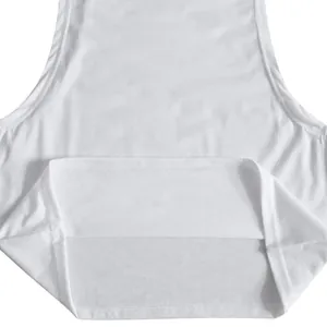 Close-up detail of the side split and hem of a white cotton men's athletic tank top.