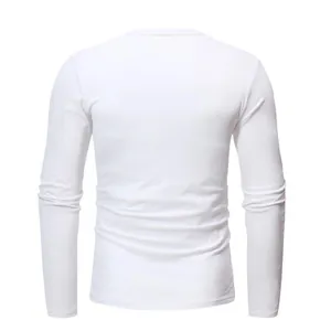 Back view of a classic white minimalist men's long sleeve crew neck cotton t-shirt