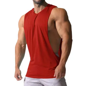 Men's red muscle tank top with deep-cut sides for bodybuilding and gym workouts