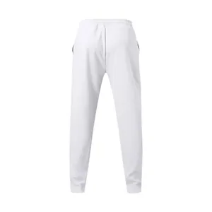 Back view of minimalist white men's casual sweatpants with comfortable elastic waist