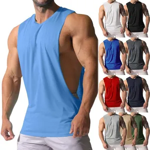 Detailed overview of men's wide-shoulder tank top with athletic side slits in 10 colors