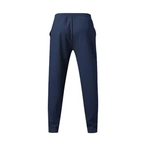 Back view of men's navy blue casual sports joggers featuring an elastic waistband.